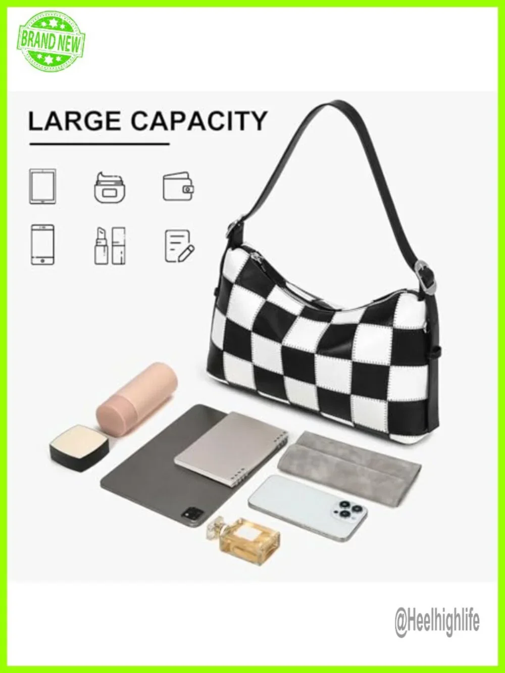 Checkered Shoulder Bag Crossbody Purse Vegan Leather Tote Hobo Bag Trendy